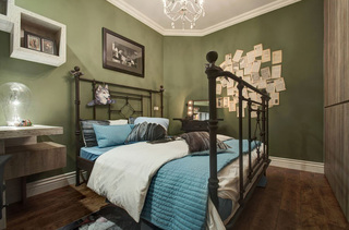 精致军绿色复古美式卧室效果图大全