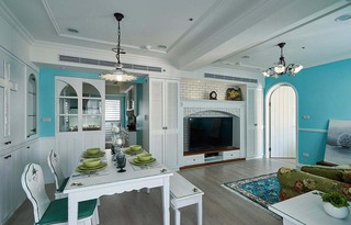 清新蓝绿色地中海风格二居室家装效果图