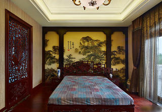 明清古典中式风格卧室床头装饰画装饰效果图