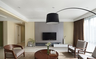 145平简约现代风格公寓客厅垂钓式灯饰搭配图