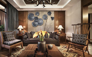复古东南亚装修设计客厅背景墙效果图