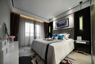 中式现代风格卧室软装搭配效果图