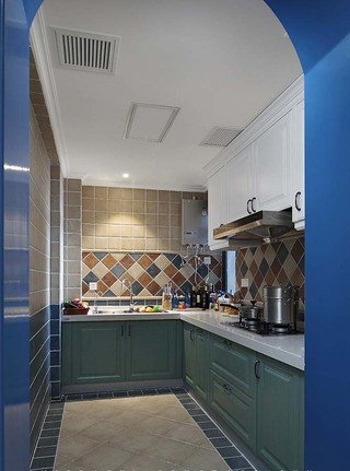复古乡村地中海设计厨房绿色橱柜欣赏