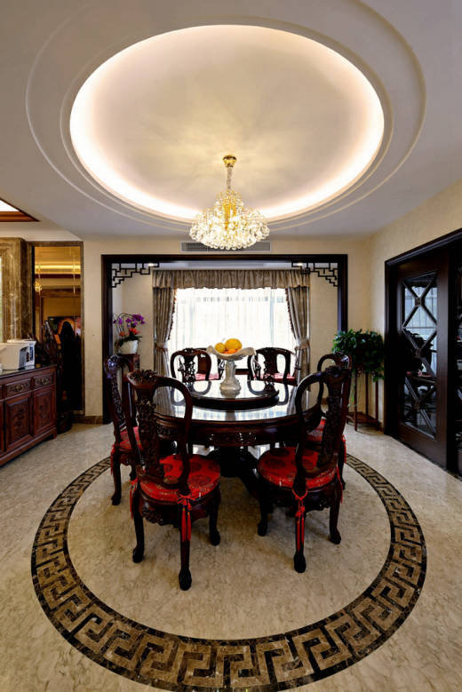 奢华大气新中式餐厅圆形大吊顶设计3/7
