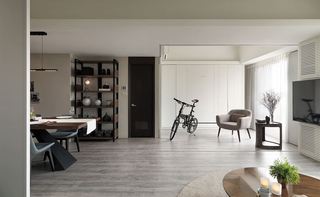 简洁设计北欧风格客厅实木复合地板装饰图