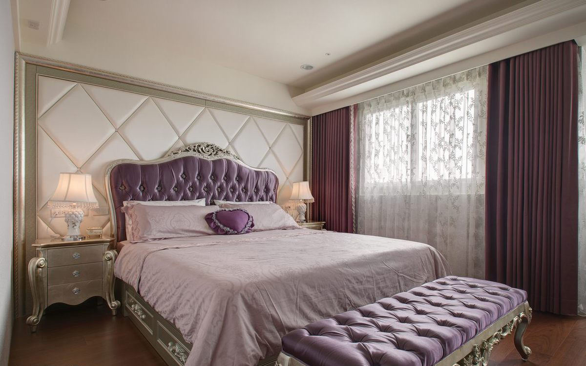 浪漫香芋紫简欧式卧室软包设计