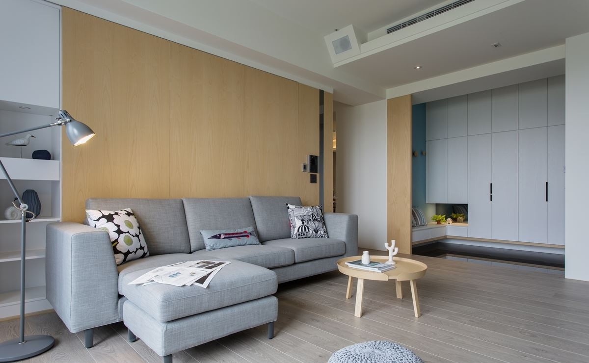 原木时尚北欧风格客厅沙发背景墙设计