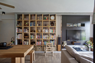 家装公寓室内简约木书架设计