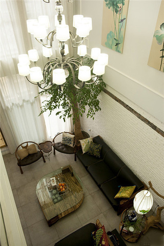 清雅现代中式简约风挑高客厅装潢效果图