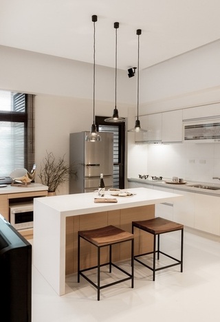 优雅简约现代设计开放式厨房吧台效果图