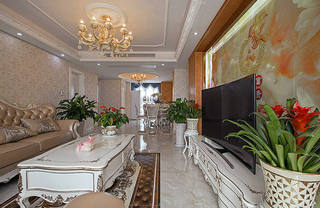 华丽中式客厅玉石电视背景墙装饰效果图