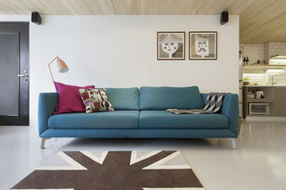 宜家美式风格小客厅湖蓝沙发软装布置