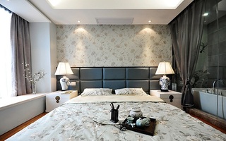 雅致新中式卧室花色背景墙装饰设计