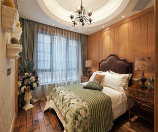法式田园设计风格卧室床头实木背景墙装饰图