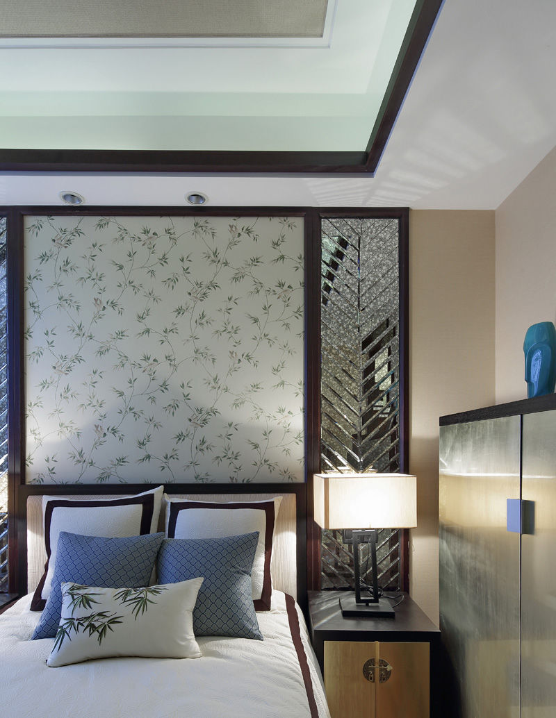 清雅现代新中式混搭卧室背景墙设计