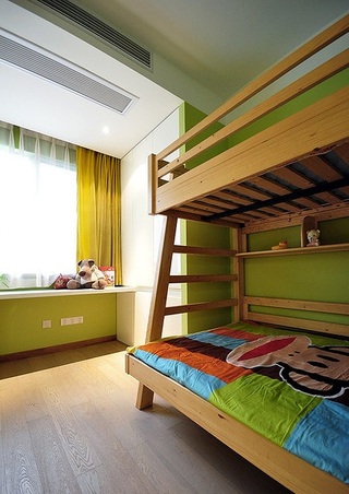 清新果绿色现代儿童房带飘窗家装案例