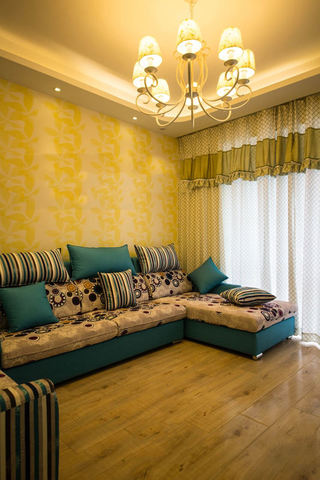 黄色背景装饰现代客厅沙发搭配效果图