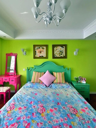 蓝绿色唯美温馨卧室装修样板间欣赏