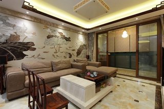 中式古韵水墨画客厅沙发背景墙效果图