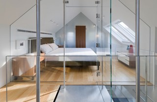 现代不规则吊顶卧室玻璃隔断效果图