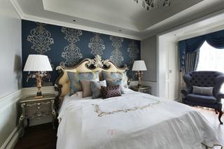 精致典雅美式设计卧室蓝色背景墙欣赏