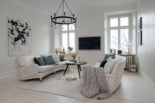 纯净浪漫简约北欧风格客厅白色沙发效果图