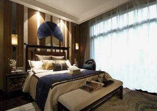 高雅新古典中式卧室床头背景墙装饰效果图