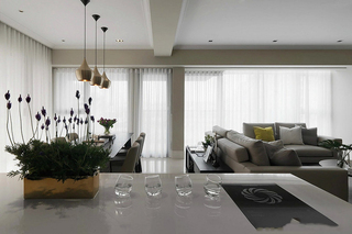 素色现代简约风格公寓室内窗帘装饰效果图