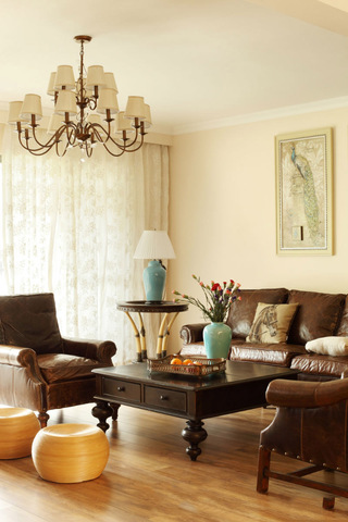 简约复古美式设计客厅皮艺沙发效果图