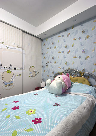 清新蓝色简美式儿童房背景墙设计