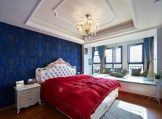 精美复古欧式卧室深蓝背景墙装饰大全