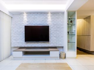 现代简约家居白色文化砖电视背景墙效果图