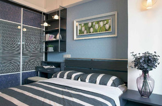 时尚蓝色现代新古典卧室背景墙设计