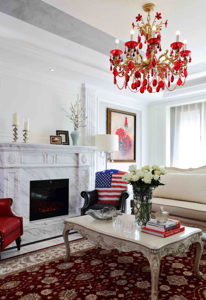 古典豪华欧式客厅红色金属吊灯装饰