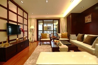 复古东南亚设计客厅实木线条电视背景墙效果图