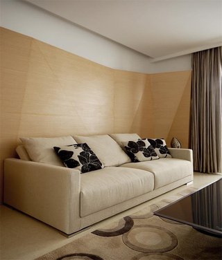 极简宜家客厅沙发原木背景墙装饰图片