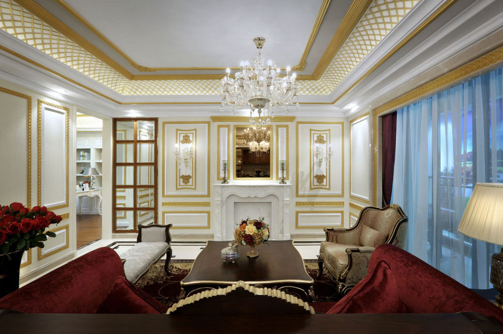 奢华精致古典宫廷风欧式客厅背景墙装饰设计