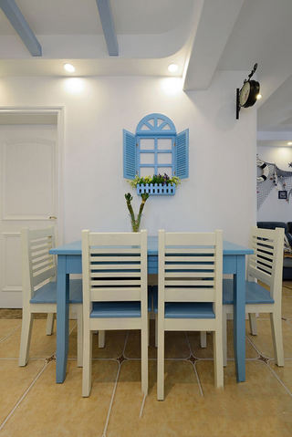 清新蓝白地中海设计餐厅假窗效果图