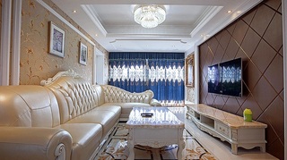 精致唯美简欧美式客厅真皮沙发装饰效果图