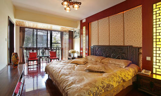 高雅红木新古典卧室软包背景墙设计