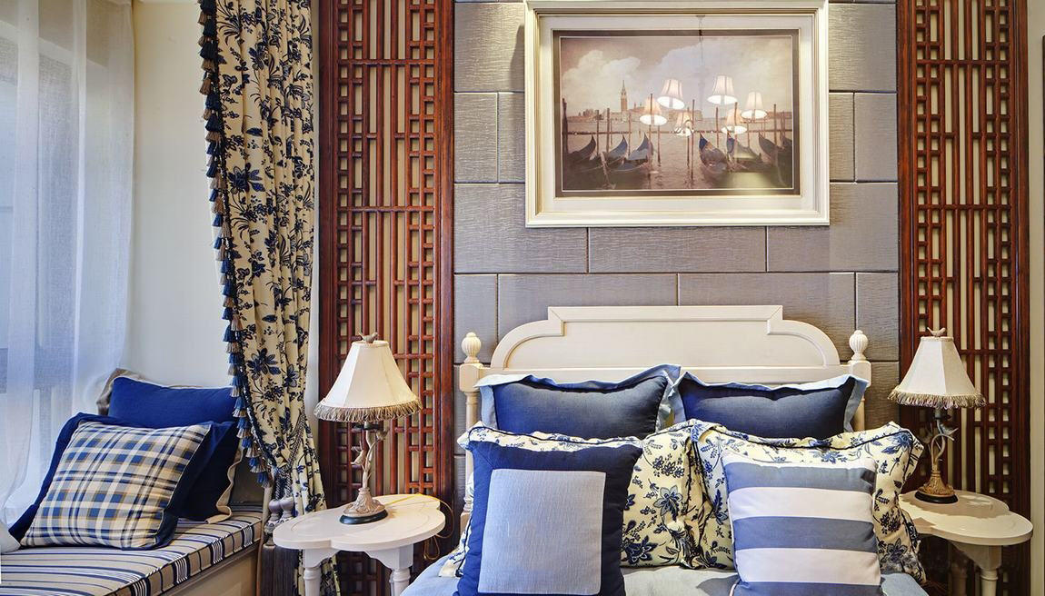 精美复古地中海装修卧室床头背景墙欣赏