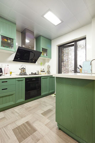 墨绿色复古宜家装修风格厨房橱柜设计