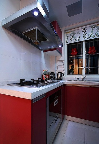 红色喜庆现代风格婚房厨房橱柜装饰图