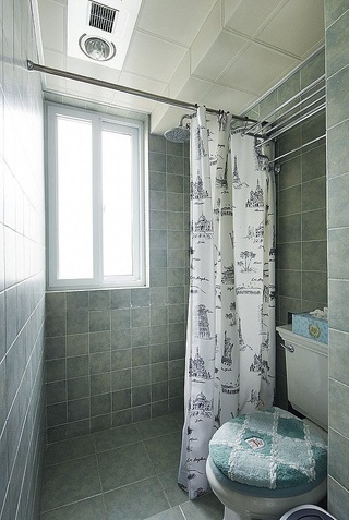 苔藓绿现代卫生间窗帘隔断淋浴房
