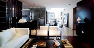 黑色摩登新中式风格三室两厅设计装潢图片