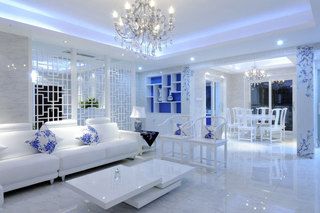 蓝白清凉中式青花瓷三居室内装饰美图欣赏