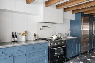 复古乡村北欧风室内厨房蓝色橱柜效果图