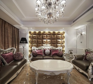 奢华欧式新古典客厅沙发软包背景装饰设计