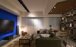 现代工业风客厅蓝色电视背景墙装潢效果图