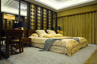 新古典中式风格卧室床头背景墙装饰效果图